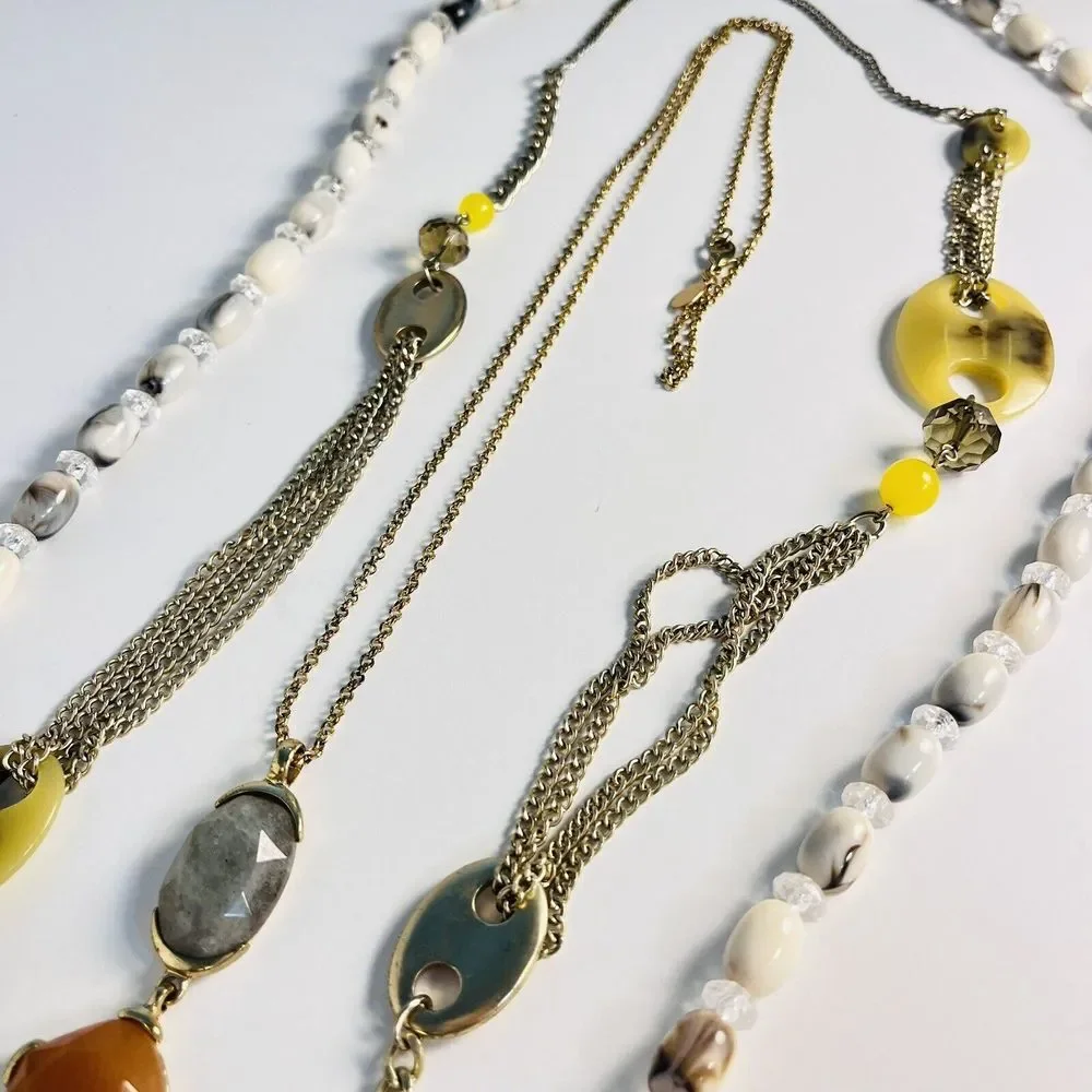 Lot Of 3 Ann Taylor Loft Long Necklace‎ Gray White Green Purple Orange